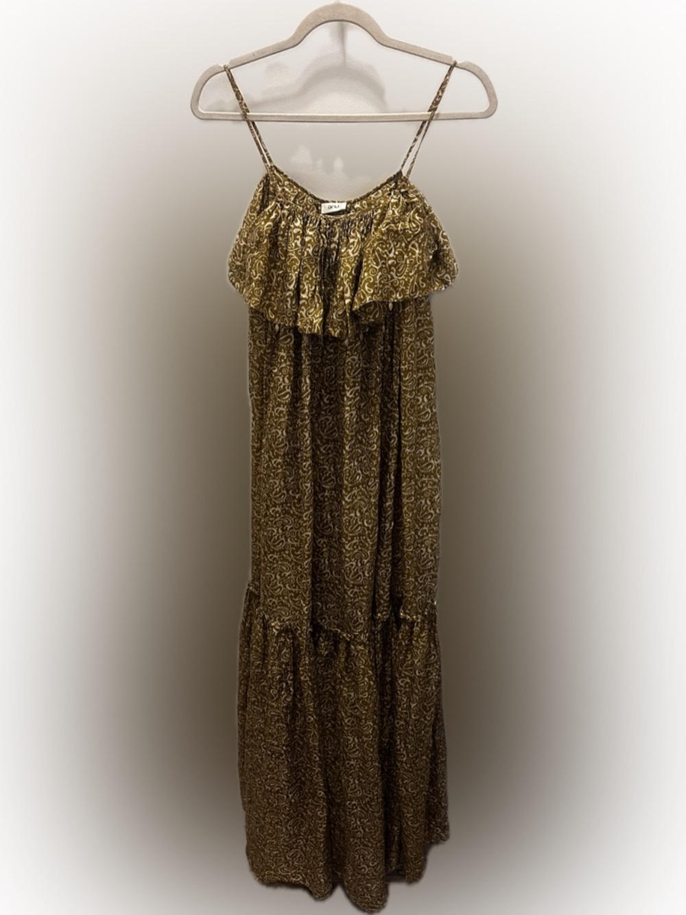 ANU 100% Silk Maxi Ruffle Sun Dress in Paisley